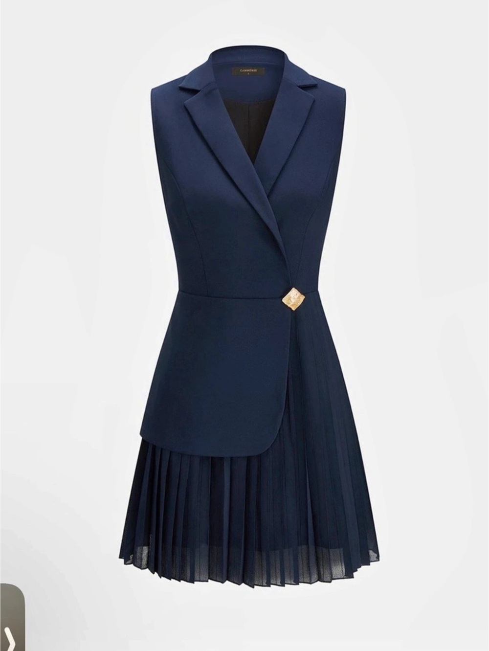 Commense Navy Sleeveless Blazer Pleated Mini Dress
